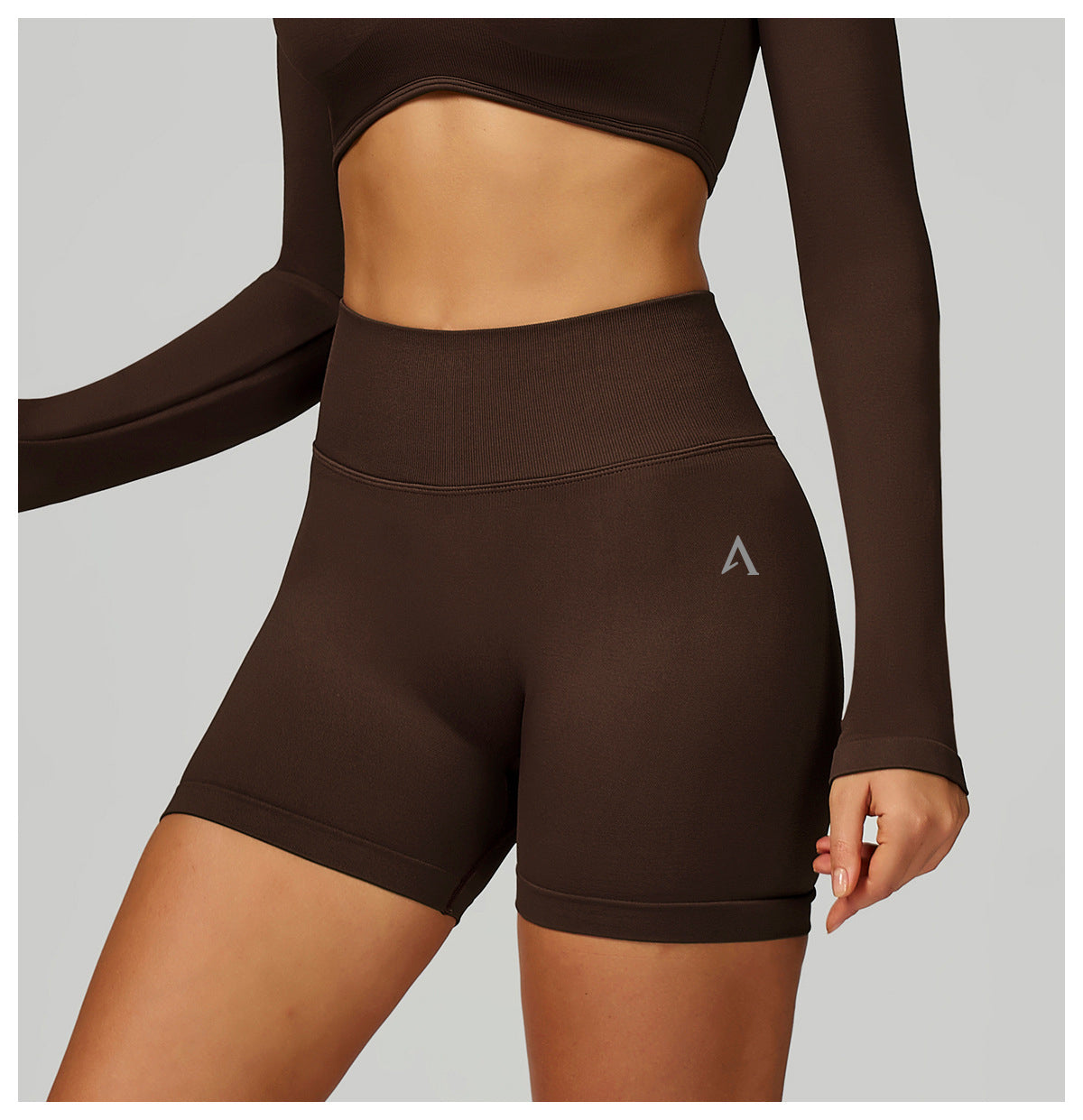 AMEL Sculpt Seamless Longline Bra & Shorts Set – Mocha Brown