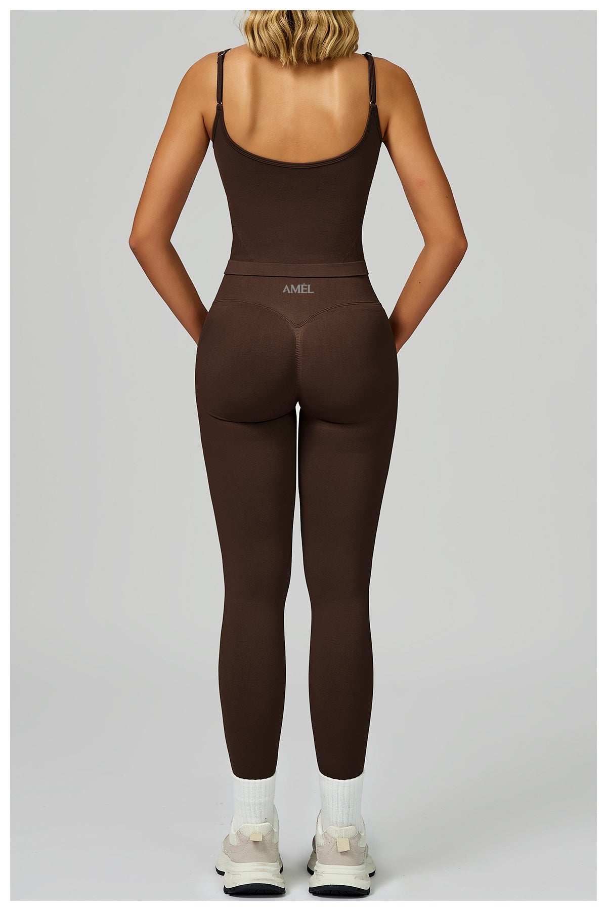 AMEL Sculpt Seamless Longline Bra & Shorts Set – Mocha Brown