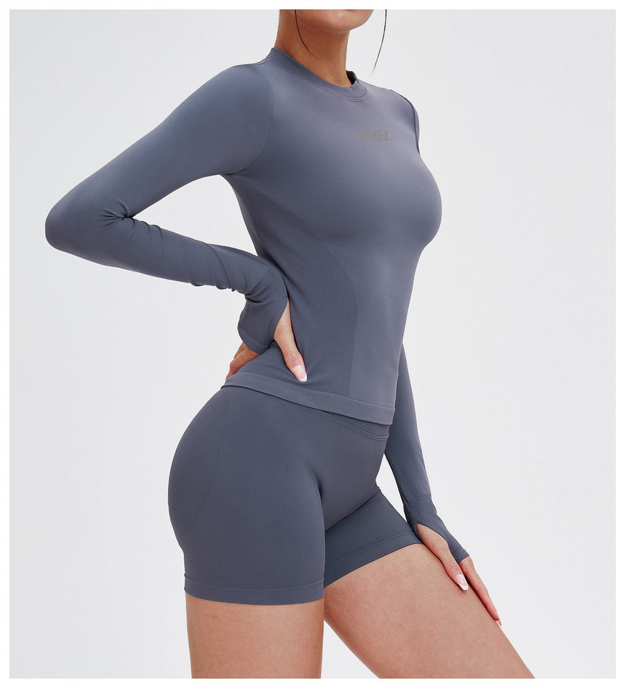 Grey Seamless Crop Top & High-Waisted Leggings Set