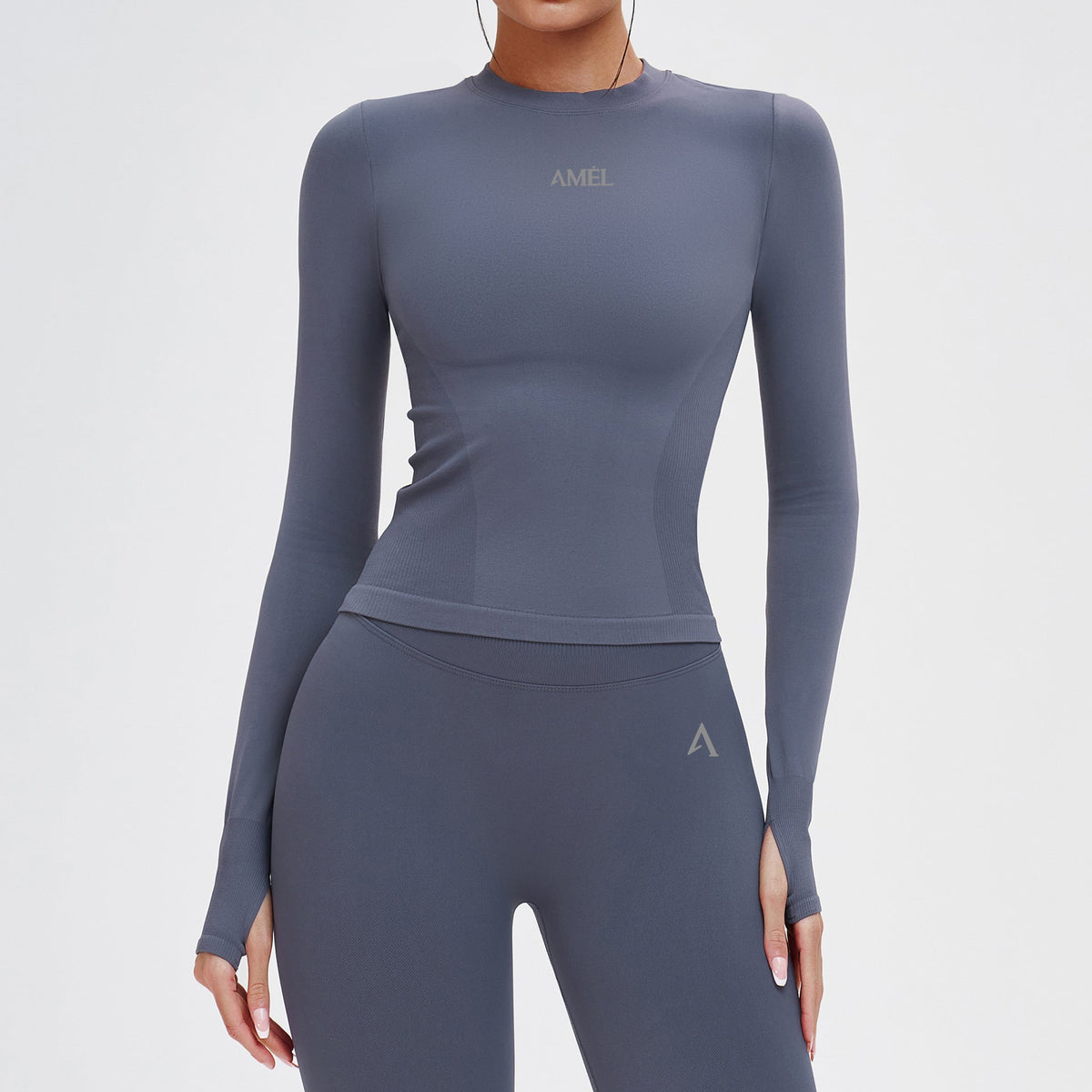 Grey Seamless Crop Top & High-Waisted Leggings Set