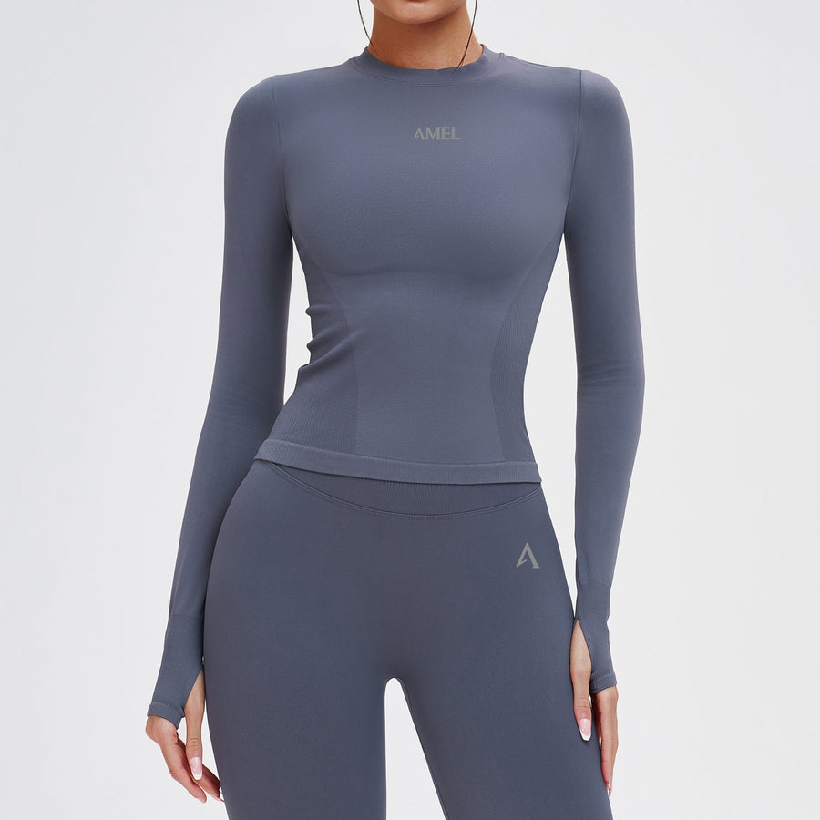 Grey Seamless Crop Top & High-Waisted Leggings Set