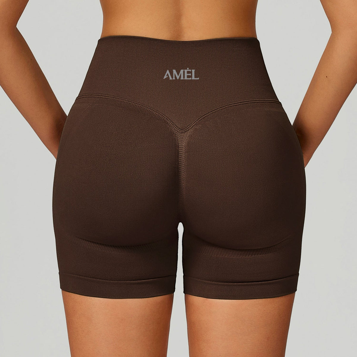 AMEL Sculpt Seamless Longline Bra & Shorts Set – Mocha Brown