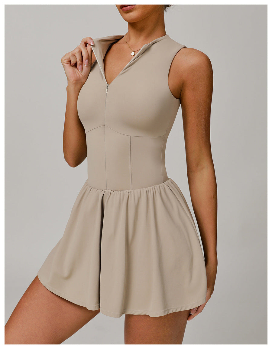 AMEL Court Sculpt Zip Tennis Dress – Sand
