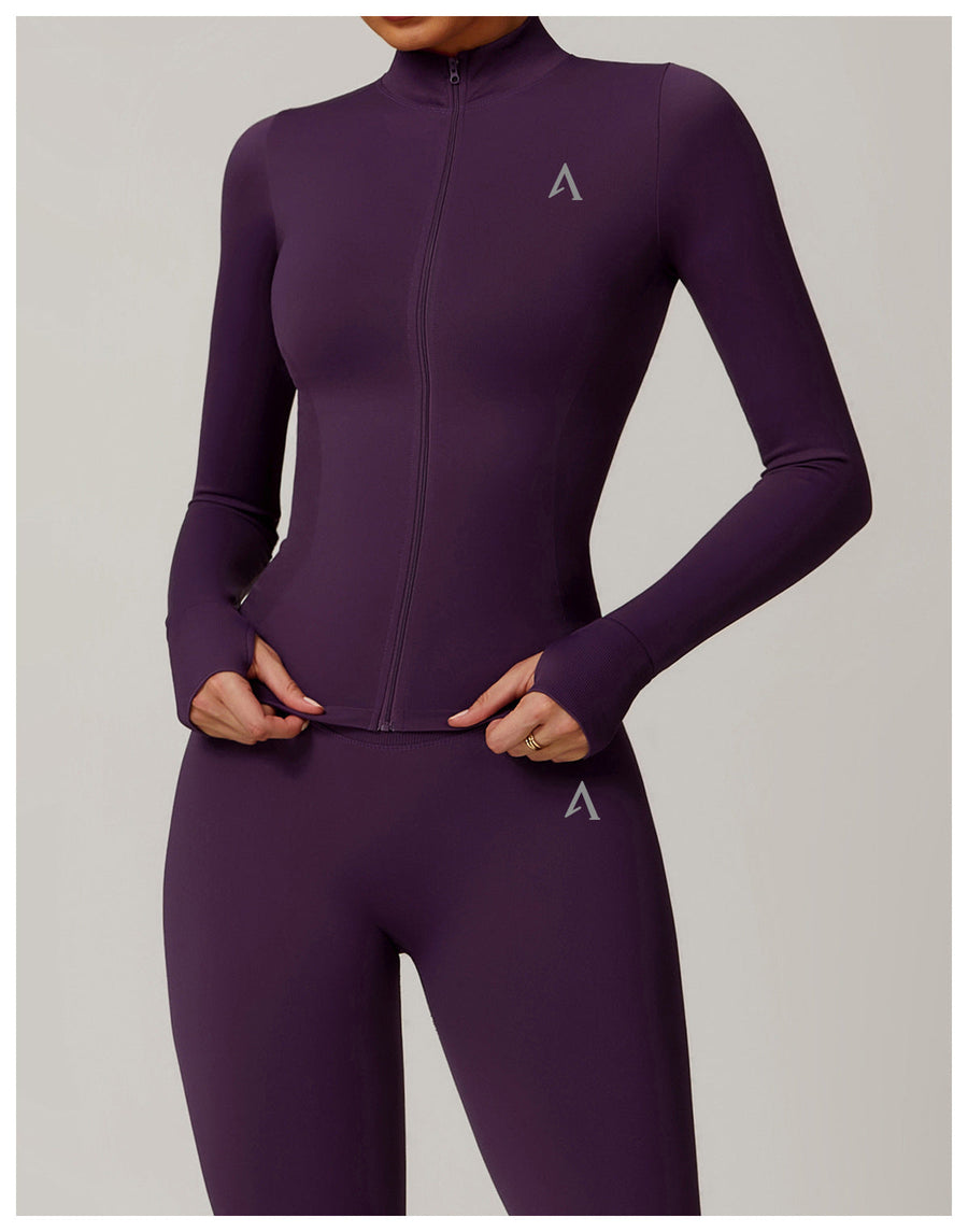 AMEL Sculpt Zip Jacket Activewear Set – Deep Purple