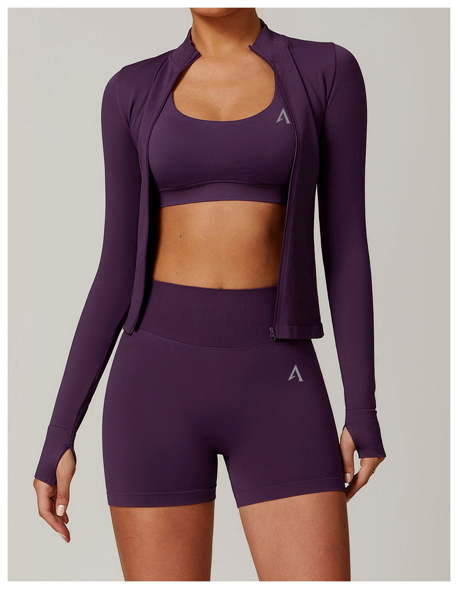 AMEL Sculpt Zip Jacket Activewear Set – Deep Purple