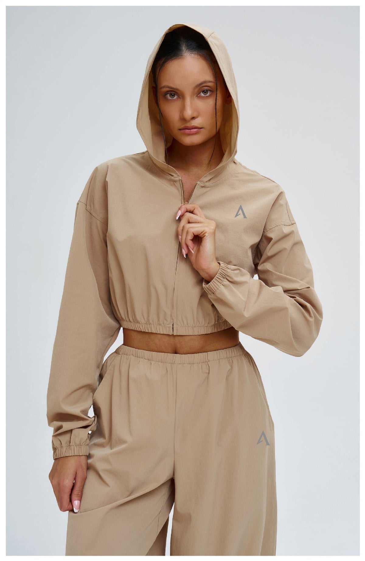 AMEL Women’s Oversized Windbreaker Tracksuit Set – Sand Beige