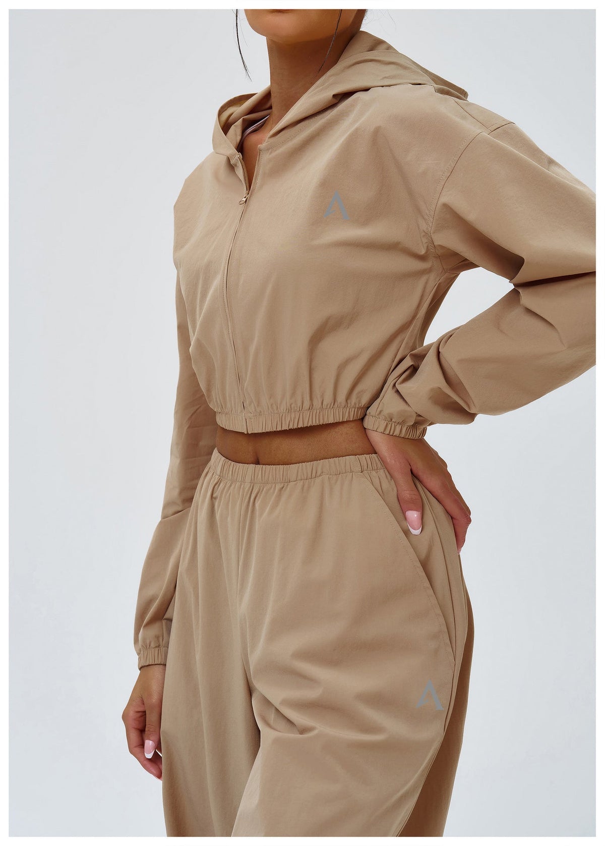 AMEL Women’s Oversized Windbreaker Tracksuit Set – Sand Beige