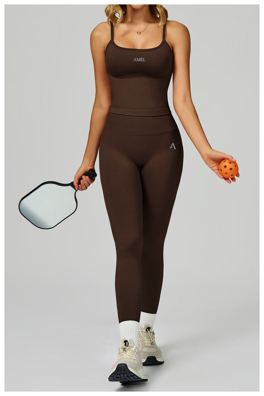 AMEL Sculpt Seamless Longline Bra & Shorts Set – Mocha Brown