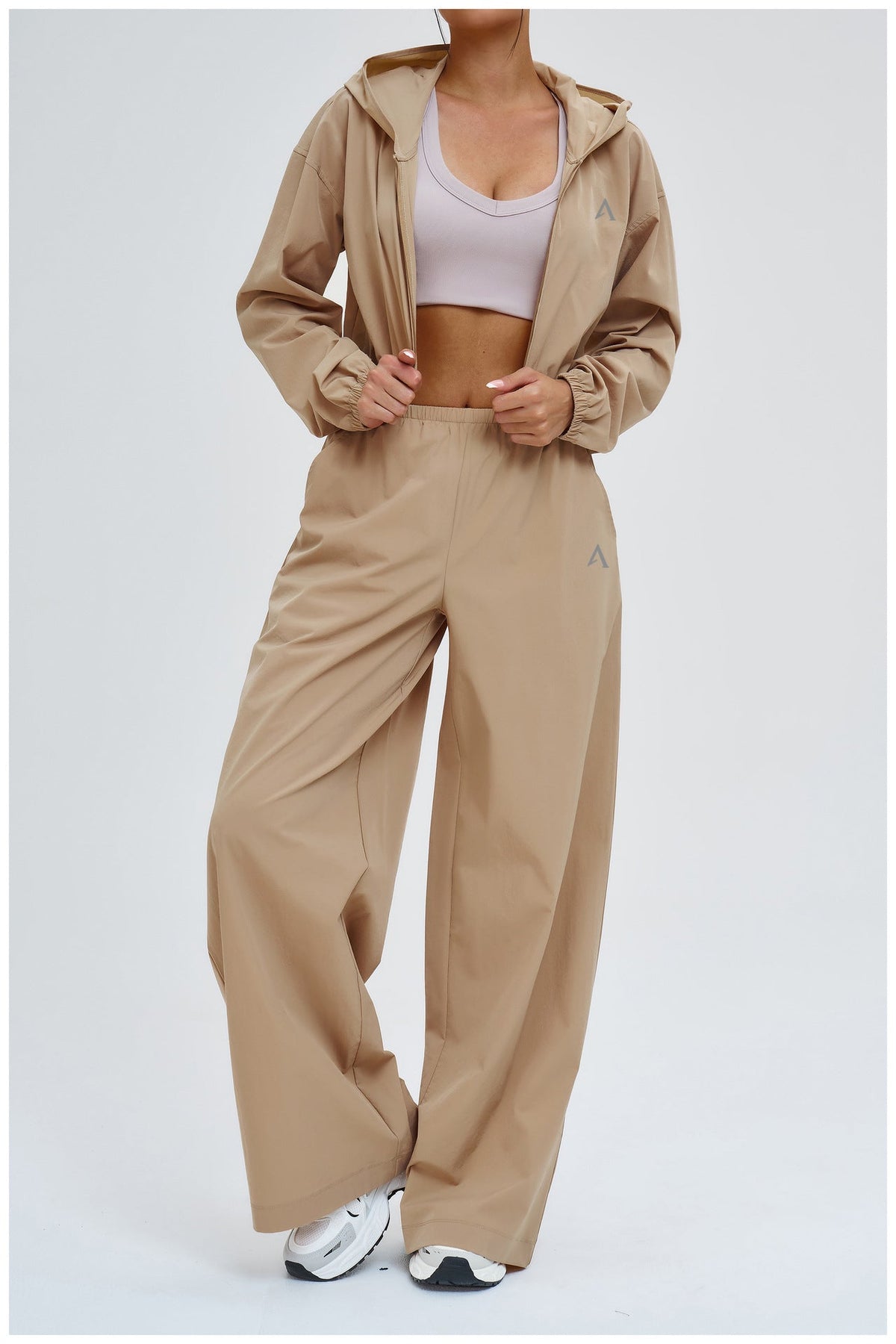 AMEL Women’s Oversized Windbreaker Tracksuit Set – Sand Beige
